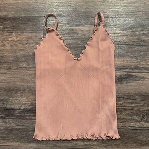 Free People Ruffled Ribbed Camisole - Soft Pink
